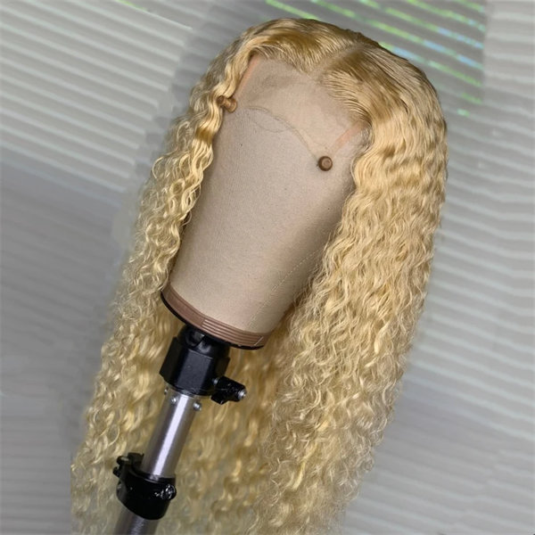 #613 Blonde Deep Curly Lace Closure Wig with Pre-plucked Edges