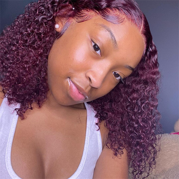Burgundy Kinky Curly Lace Front Wig With Pre-plucked Edges