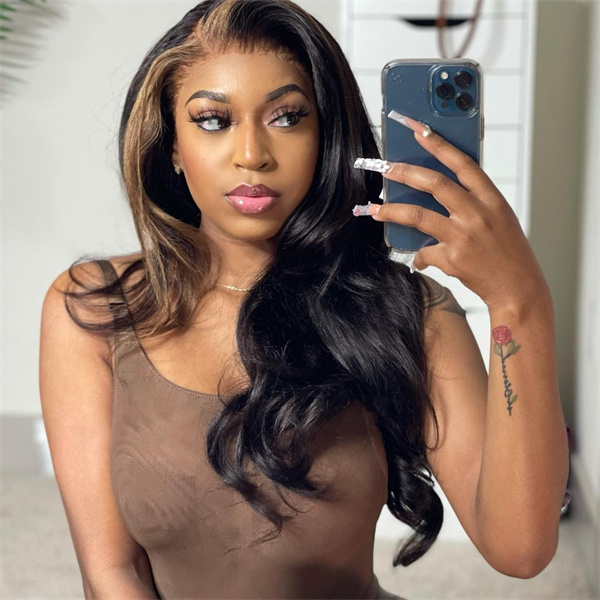 Honey Blonde Skunk Stripe Straight Lace Front Wig With Pre-plucked Edges