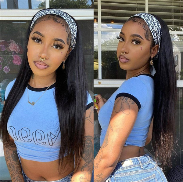 Straight Human Hair Headband Wig
