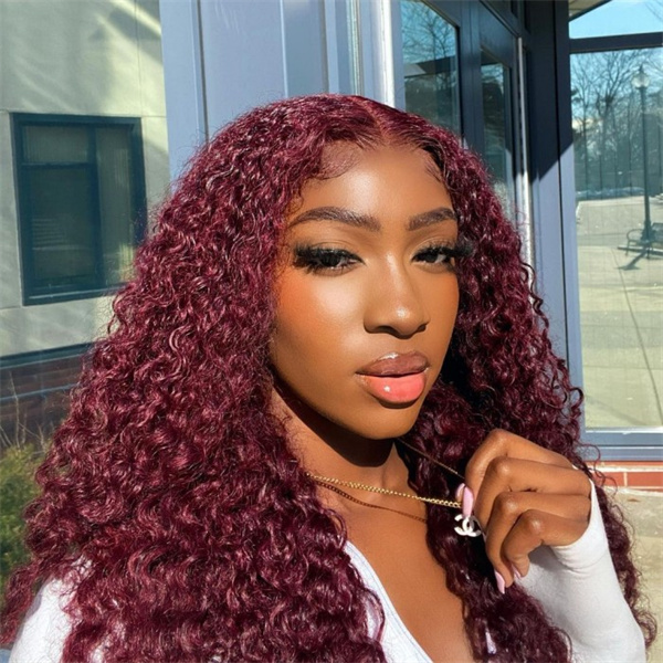 Burgundy Water Wave Lace Front Wig With Pre-plucked Edges