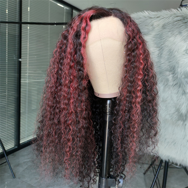 1B/99J Burgundy Highlight Water Wave Lace Front Wig With Pre-plucked Edges
