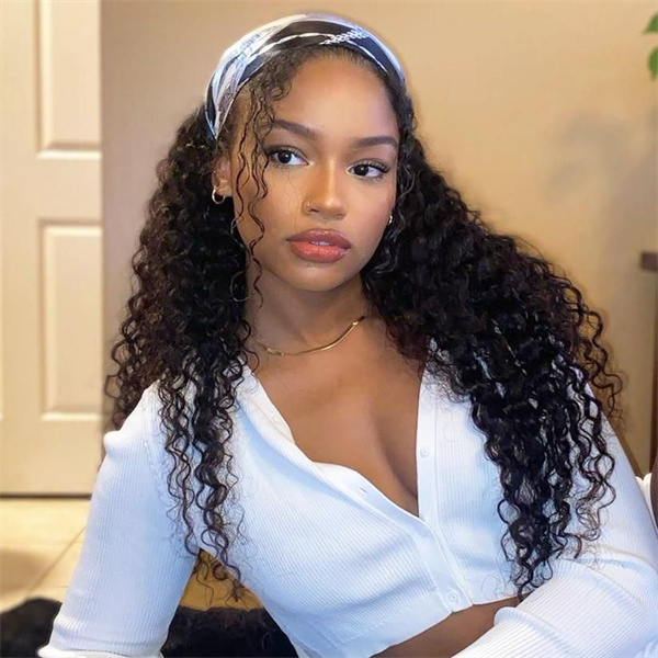 Deep Curly Human Hair Headband Wig