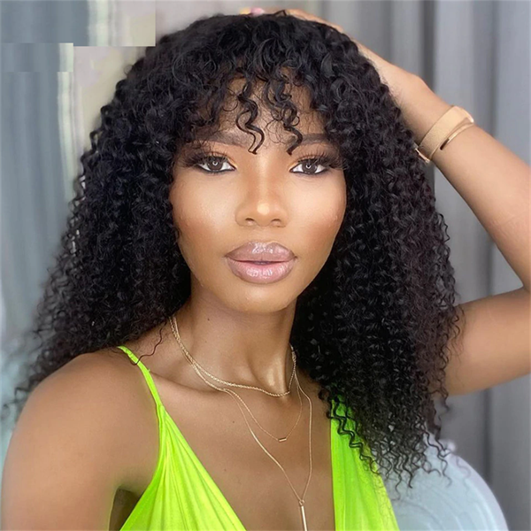 Kinky Curly Human Hair Wig With Bang