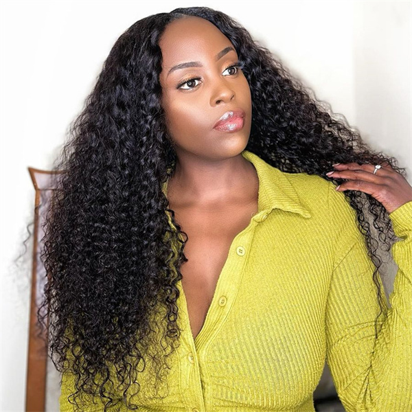 Beginner Friendly V Part Wigs kinky Curly Thin Part Human Hair Wig