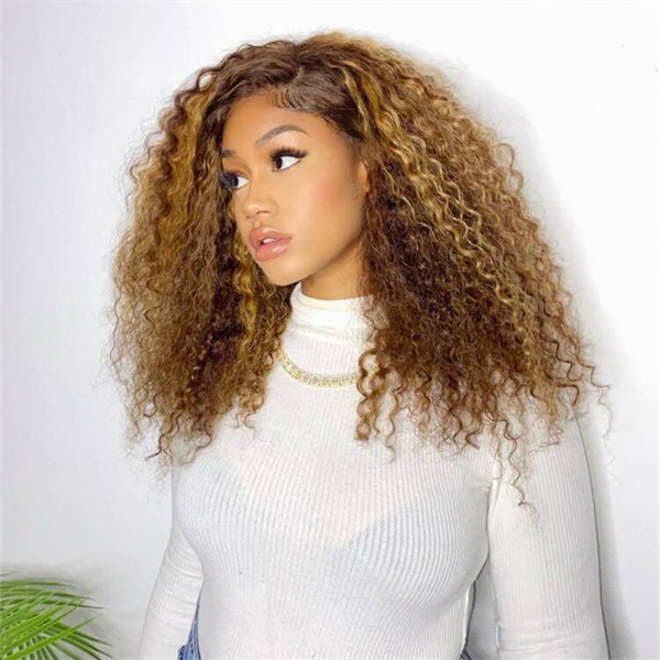 Highlight Water Wave Wig #4/27 Piano Colored Ombre Honey Blonde Lace Front Wig