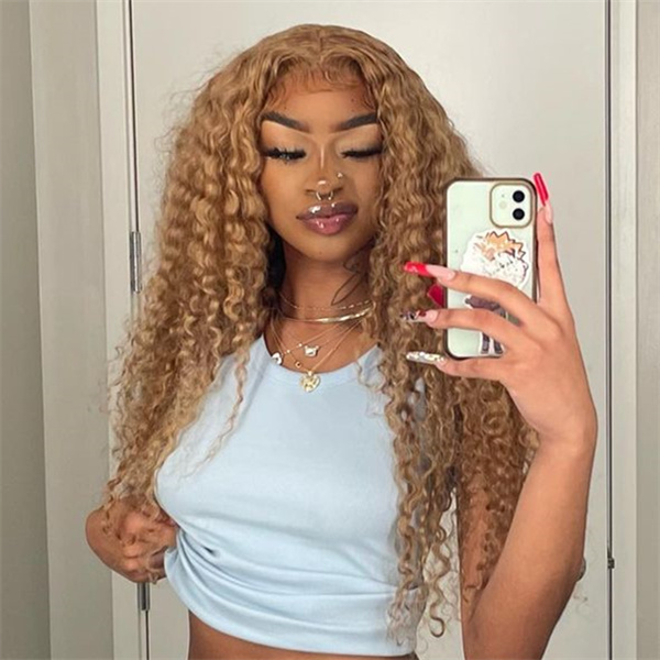 Honey Blonde Water Wave Lace Frontal Wig Pre Plucked