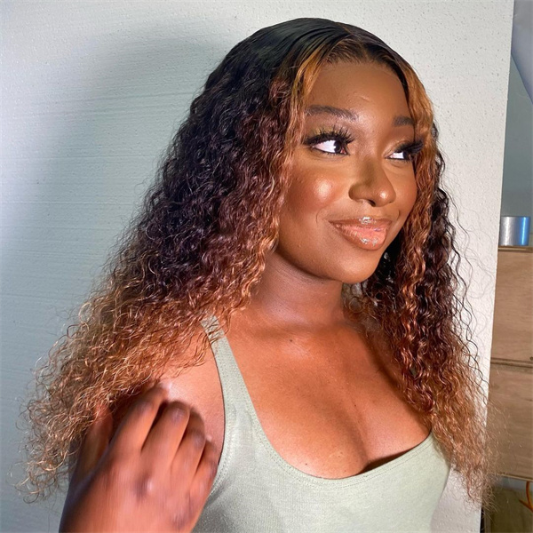 Ombre 1B/30 color wigs Kinky Curly ombre Lace Front Wig