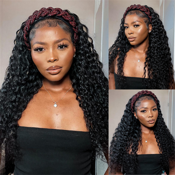 Deep Curly Human Hair Headband Wig