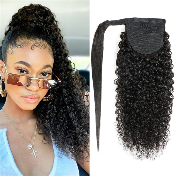 Kinky Curly Wrap Around Ponytail Human Hair Extension