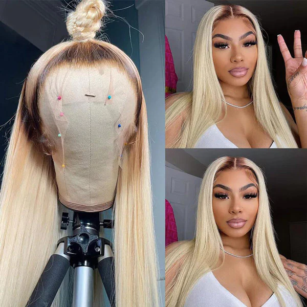 Blonde With Brown Root Straight Lace Front Wig