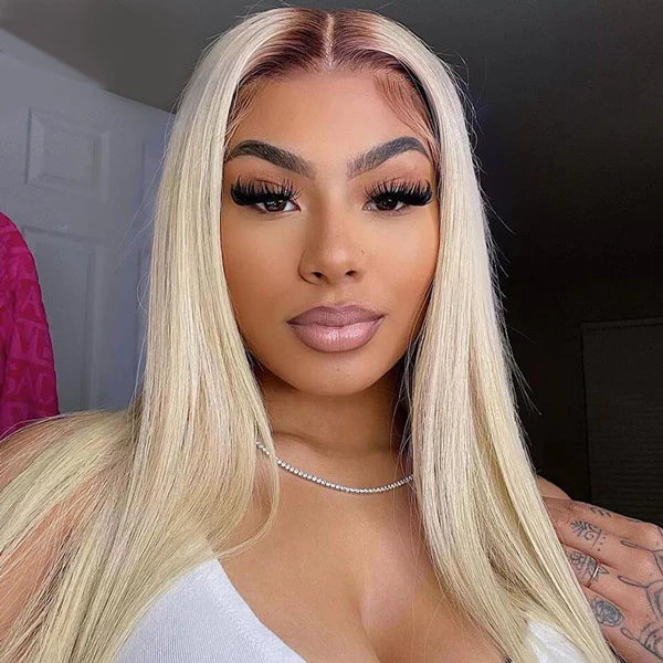 Blonde With Brown Root Straight Lace Front Wig