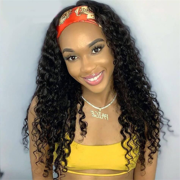 Deep Curly Human Hair Headband Wig