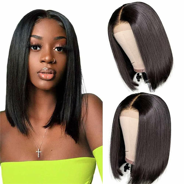 OhMyPretty Short Straight Bob Wig Bob Human Hair Lace Wigs