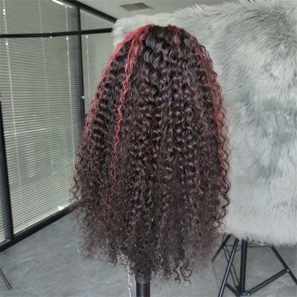 1B/99J Burgundy Highlight Water Wave Lace Front Wig With Pre-plucked Edges