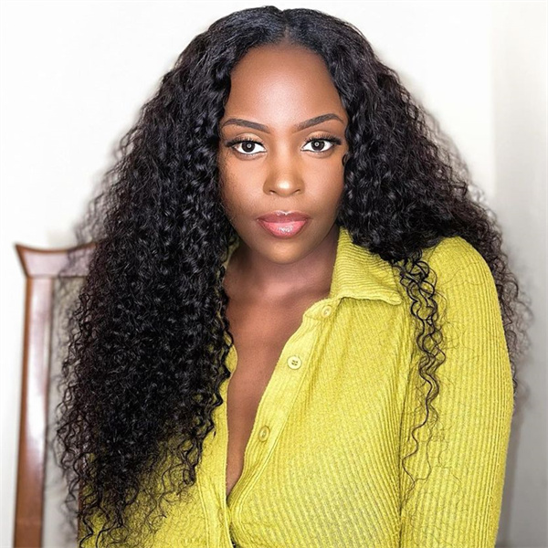 Beginner Friendly V Part Wigs kinky Curly Thin Part Human Hair Wig