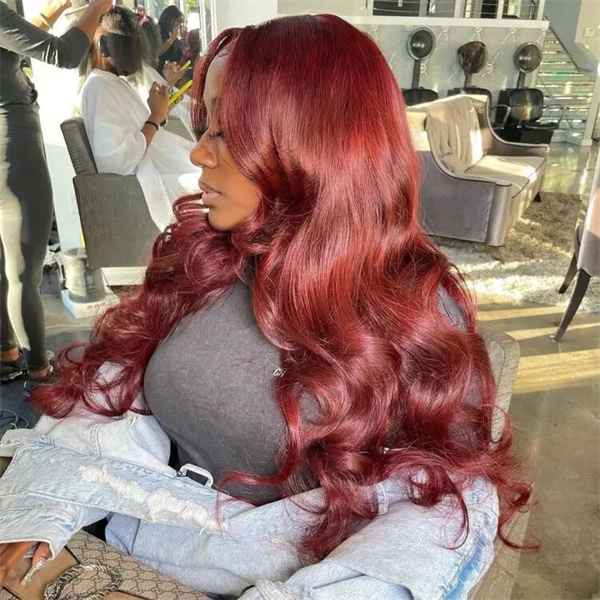 99J Burgundy Body Wave Lace Front Wig with Pre-plucked Edges