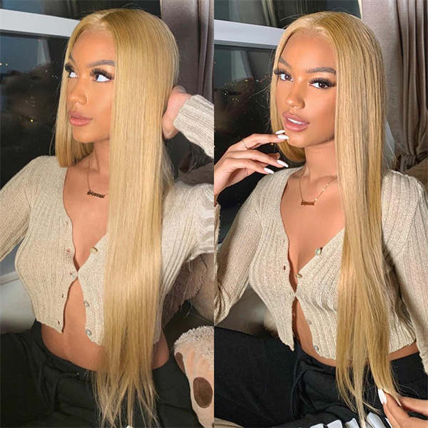 Honey Blonde Straight Lace Frontal Wig Pre Plucked