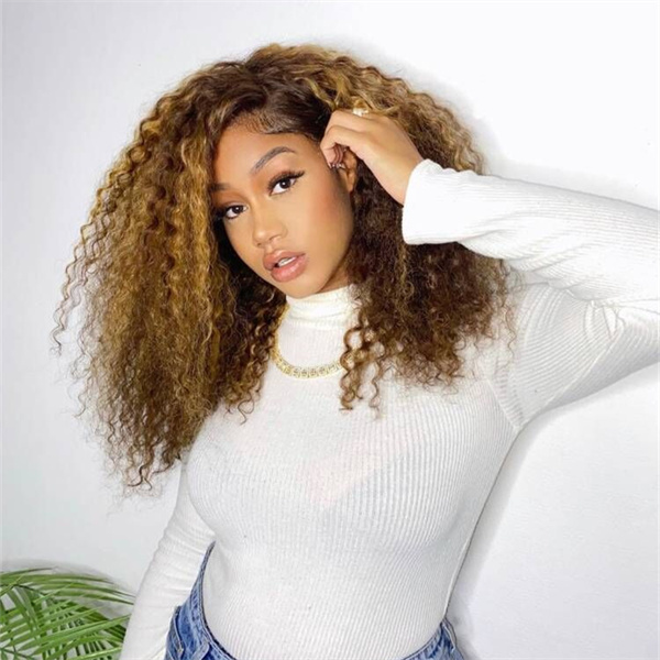 Highlight Water Wave Wig #4/27 Piano Colored Ombre Honey Blonde Lace Front Wig