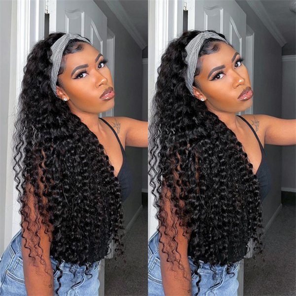 Deep Curly Human Hair Headband Wig