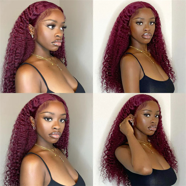 Burgundy Water Wave Lace Front Wig With Pre-plucked Edges