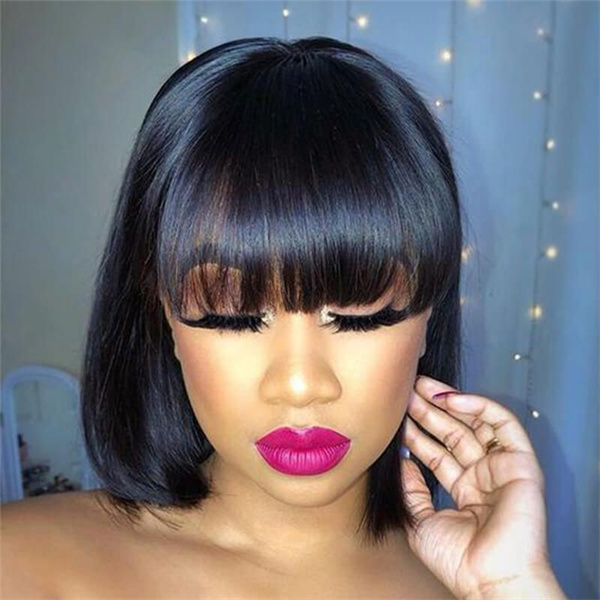 OhMyPretty Short Straight Bob Wig With Wispy Bangs